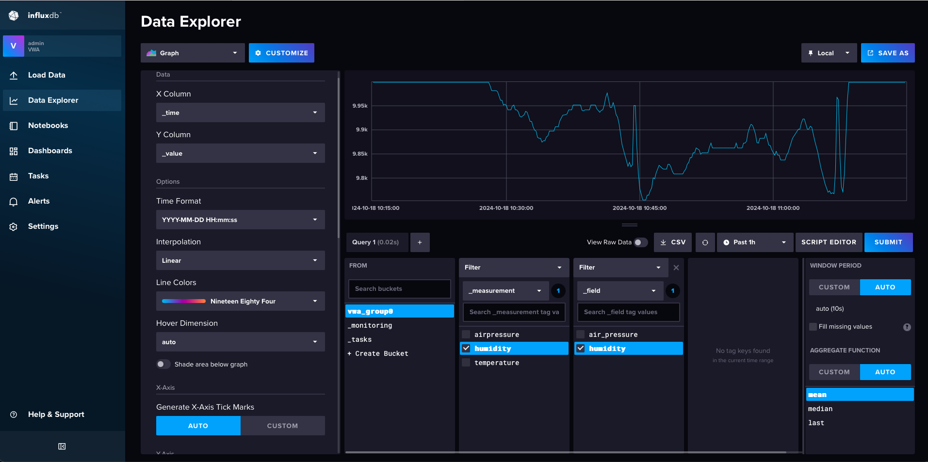 InfluxDB Data Explorer Bucket Detail