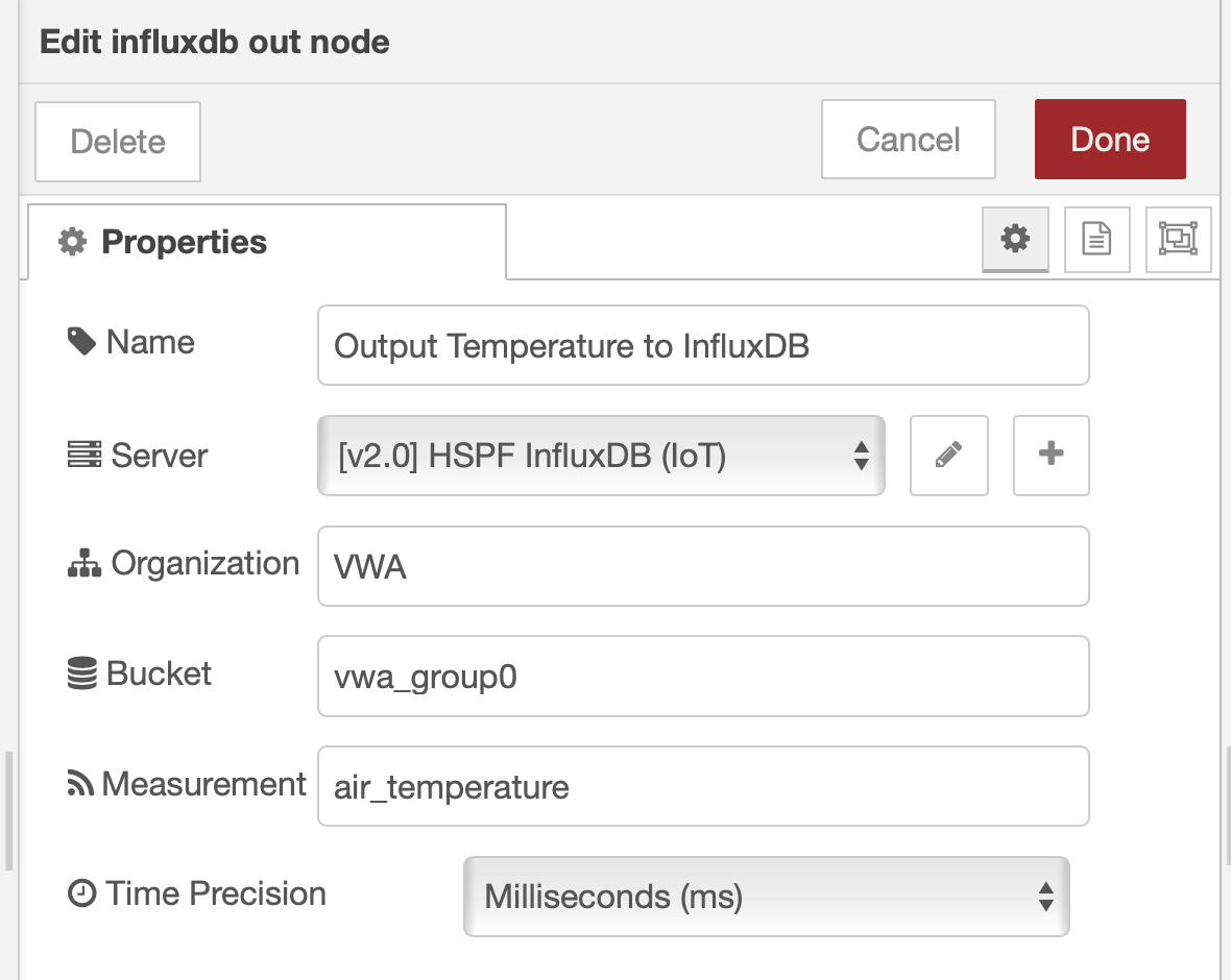 InfluxDB output node overview