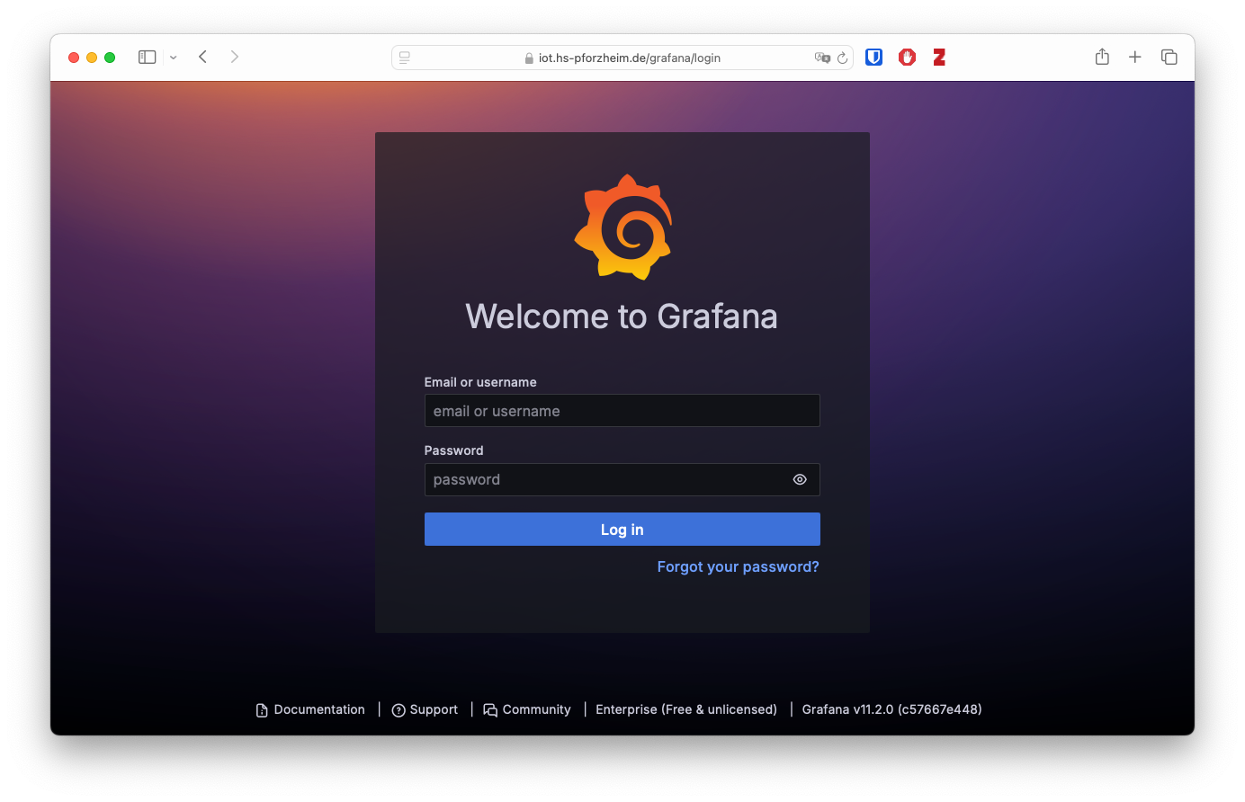 Login Dashboard of Grafana
